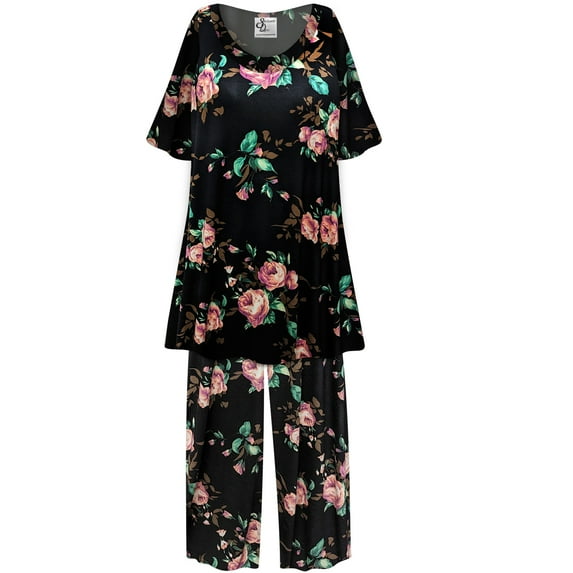 Plus Size Women’s Short Sleeve Sleepwear with Long Pants Soft Loungewear Rosalinda Floral Print Pajama Set Extra Tall XL 6x