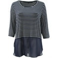 thumbnail image 1 of Plus Size Women's Short Sleeve Striped Chiffon Bottom Fashion Casual T Shirt Top Navy 3X (16.038), 1 of 5