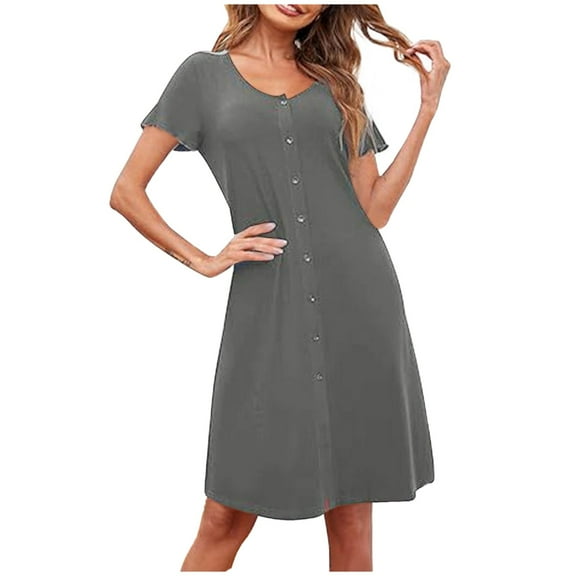 Plus Size Women's Short Sleeve V Neck Button Down Nightgown Comfortable Sleepwear Nightshirt Pajamas for Relaxation