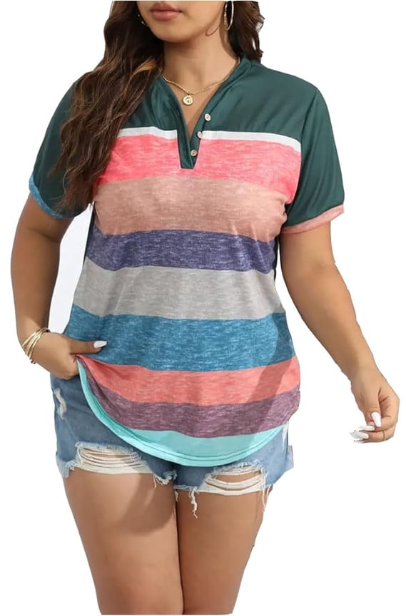 Plus-Size Women's Short-Sleeved camo Print Casual Loose Crew Neck Fashion top