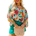 thumbnail image 1 of Plus Size Women's Sky Blue Floral Print V Neck Batwing Sleeve Blouse - [ZhiHiMeRi] | (US 14W-16W)1X, 1 of 6