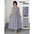 thumbnail image 1 of Plus-Size Women's Sleeveless Striped Midi Dress with Tie Waist and Pockets, 1 of 5