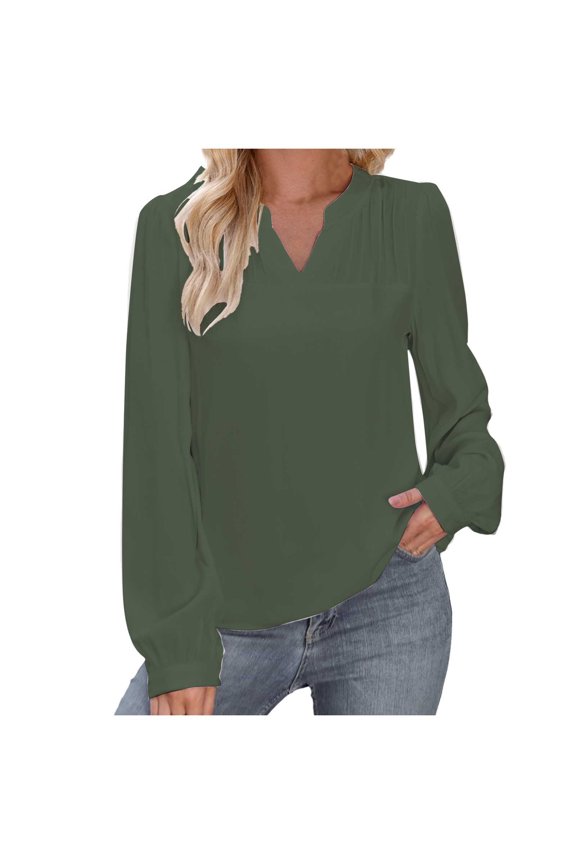 Plus Size Women's Slim Fit V Neck Long Sleeve Top Solid Color Flattering Versatile Autumn Winter Casual Blouse