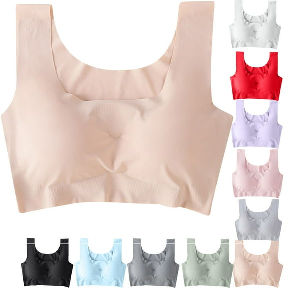 Plus Size Women's Soft Bra Lightweight Breathable Everyday Underwear Comfortable Casual Wear Seamless Sports Bra #Beige,L