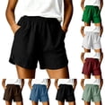thumbnail image 1 of Plus Size Women's Soft Cotton Elastic Waist Shorts with Pockets, Solid Color Loose Fit, Casual Summer Beach Outdoor Hiking, Womens Shorts | UKHCCC,Green 2XL, 1 of 8