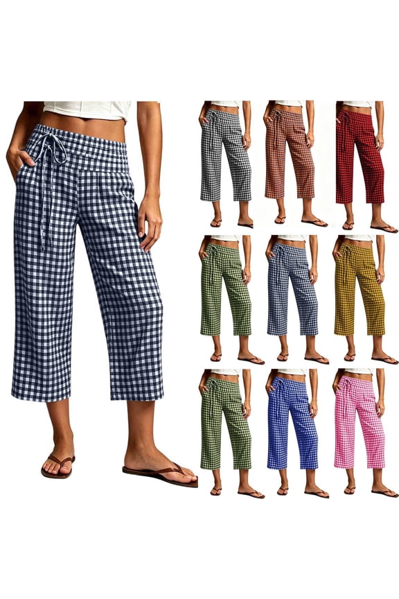 Plus Size Women's Soft Fabric Elastic Waist Straight Leg Cropped Pants, Pull On with Side Pockets, Comfy Casual Trousers for Work, Travel & Daily Wear | TPOLIU,Army Green 2XL