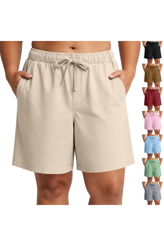 Plus Size Women's Soft Fabric Shorts, Drawstring High Waisted Flattering Fit Trim, Functional Side Pockets Lightweight Breathable Mesh Matrix, Summer Beachwear Daily Casual Travel Outing, | Velmuse