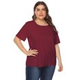 thumbnail image 1 of Plus Size Women's Solid Color Burnt Flower Hollow Wavy Edge Simple Casual Round Neck Short-sleeve T-shirt Top, 1 of 7