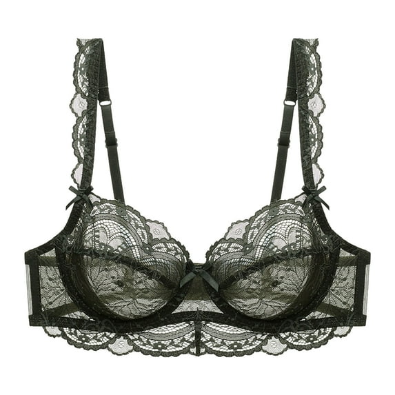 Plus Size Women's Solid Color Lace Bra, Thin Sponge Gathered Underwear for Sexy Occasions, Comfortable and Stylish Design #Green,L