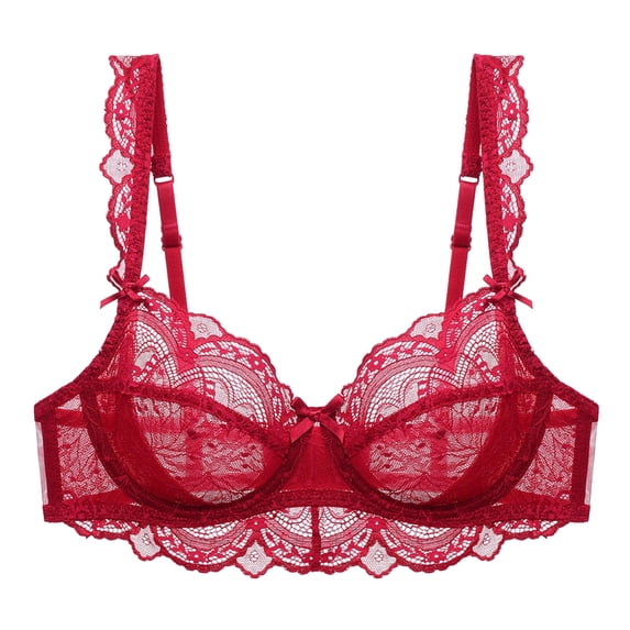 Plus Size Women's Solid Color Lace Bra, Thin Sponge Gathered Underwear for Sexy Occasions, Comfortable and Stylish Design #Wine,M