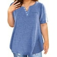 thumbnail image 1 of Plus-Size Women's Solid Color Short-Sleeved V-Neck Button Loose Casual top, 1 of 4