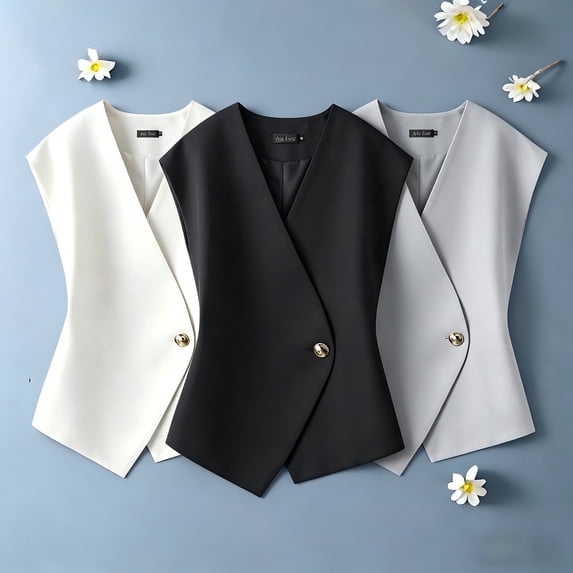Plus Size Women's Solid Color Sleeveless Temperament Vest Casual Office Waistcoat Comfy Breathable Work Summer Holiday Outfits | CSEONE,White 2XL