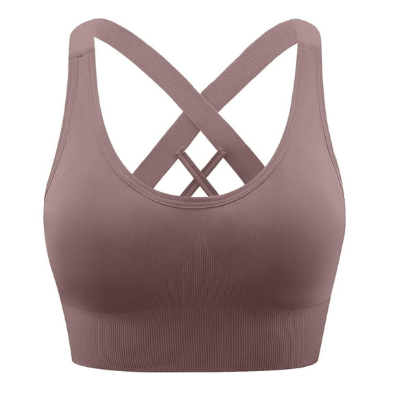 Plus Size Women's Solid Color Sports Bra, Full Bra Cup Wirefree Design with Cross-Back Straps, Breathable & Comfortable for Daily Casual Wear, Size S-2XL