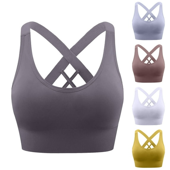 Plus Size Women's Solid Color Sports Bra, Full Bra Cup Wirefree Design with Cross-Back Straps, Breathable & Comfortable for Daily Casual Wear, Size S-2XL