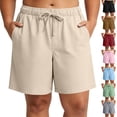 thumbnail image 1 of Plus Size Women's Solid Drawstring Casual High Waist Elastic Waist Summer Shorts With Side Pockets | CSEONE,Green L, 1 of 9