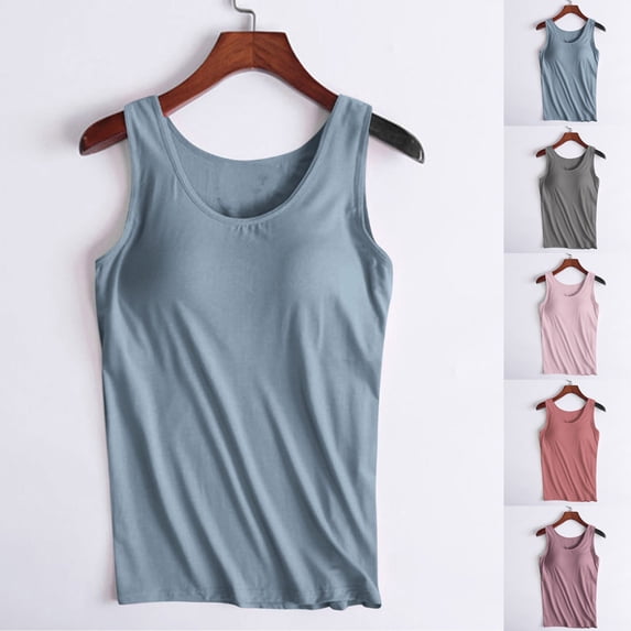 Plus Size Women's Solid Padded Camisole Without Rims Cup Integrated Outerwear Base Underwear Soft Comfort Fit Casual Daily Loungewear | CSEONE,Light Blue 4XL