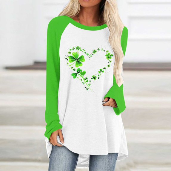 Plus Size Women's St. Patrick's Day Themed Printed Pullover Raglan Sleeve Round Neck Shirt