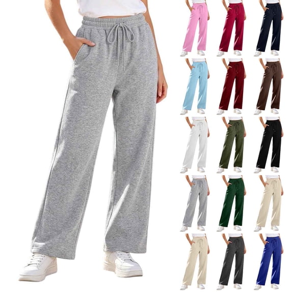 Women's Plus Size Straight Leg Sweatpants with Pockets Drawstring Loose Fit Casual Pants, Gray-S