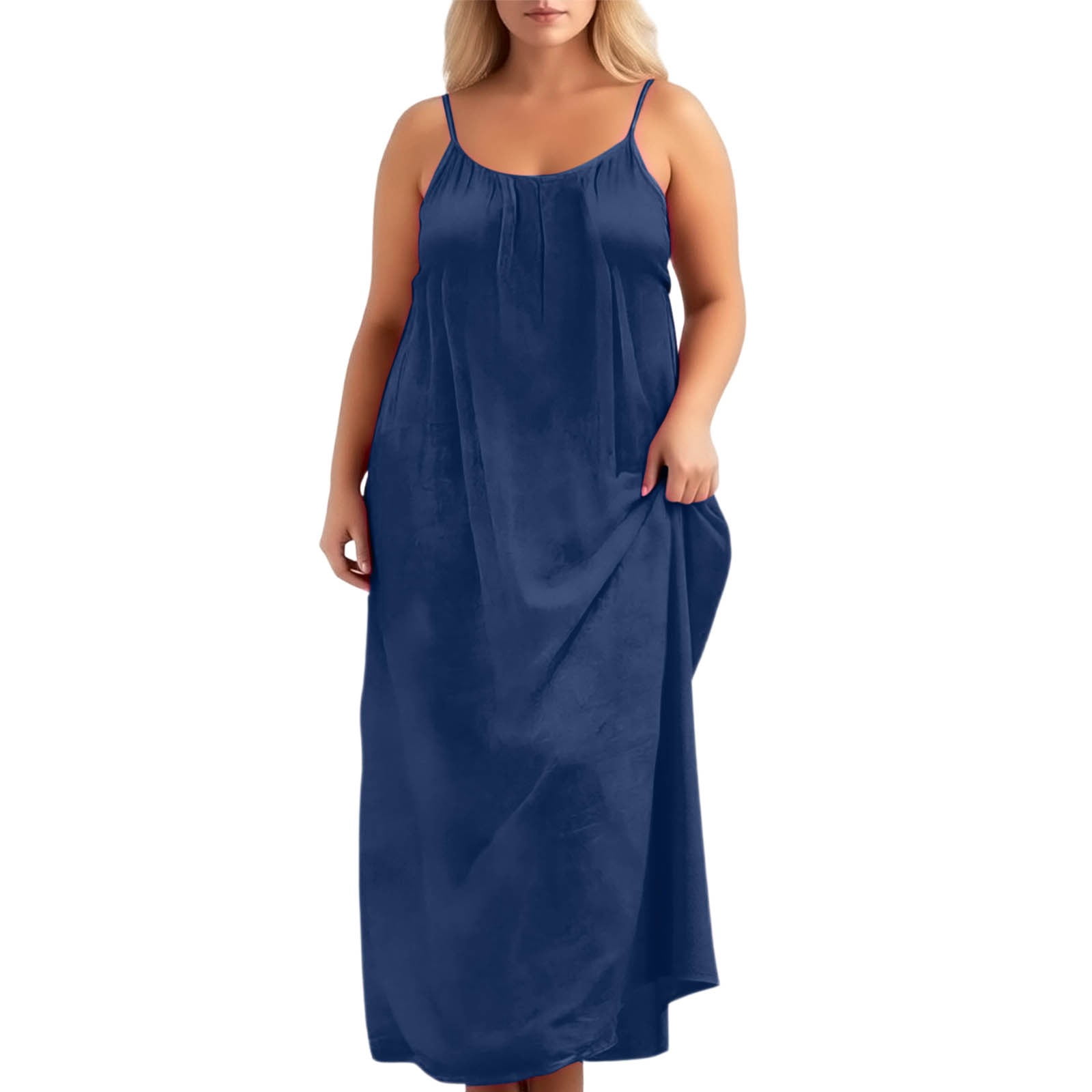 Plus Size Women's Strapless Coat Backless Loose Loungewear Dress Blue L ...