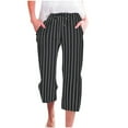 thumbnail image 1 of Plus Size Women’s Striped Capris Loose Linen Elastic Waist Tapered Pants Summer Workout Sport Cropped Pants, 1 of 7