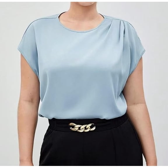 Plus-Size Women's Summer Dressy Casual Short Sleeve Shirts Crewneck Business Office Work Blouse Tops