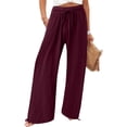 thumbnail image 1 of Plus Size Women's Summer Linen Pants High Waisted Wide Leg Pant with Pockets Drawstring Elastic Waist Casual Trousers, 1 of 3