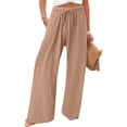 thumbnail image 1 of Plus Size Women's Summer Linen Pants High Waisted Wide Leg Pant with Pockets Drawstring Elastic Waist Casual Trousers, 1 of 3