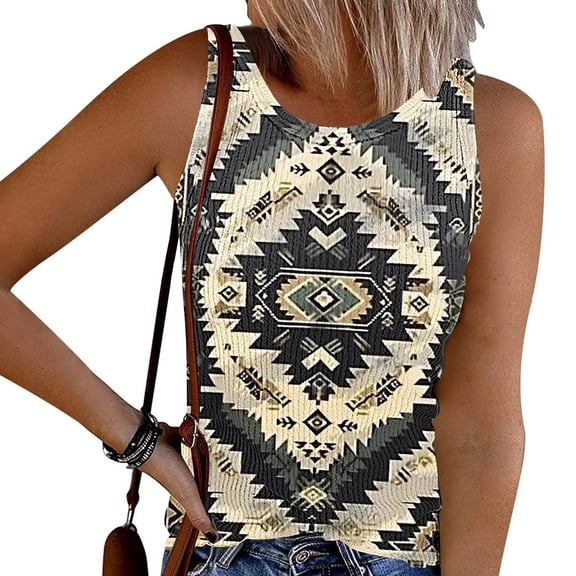 Plus Size Women's Summer Printed Button Casual Loose Fit Round Neck Sleeveless Tank Top