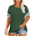 thumbnail image 1 of Plus Size Women's Summer T-Shirts V Neck Raglan Sleeve Color Block Casual Loose Fit Soft Polyester Cotton Blend Tops for Daily Wear Party Machine Washable, 1 of 7