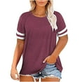 thumbnail image 1 of Plus Size Women's Summer T-Shirts V Neck Raglan Sleeve Color Block Casual Loose Fit Soft Polyester Cotton Blend Tops for Daily Wear Party Machine Washable, 1 of 6