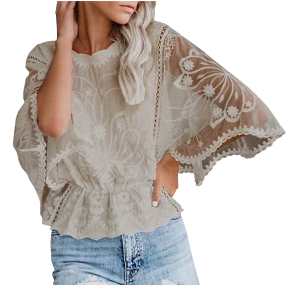 Plus Size Women's Summer Tank Tops Causal Solid Color V-Neck Lace Splicing Half Sleeve Blouse Tops