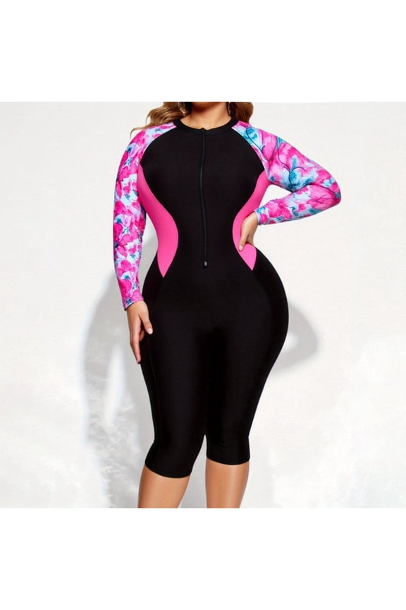 Plus Size Women's Swimming Suit Rash Guard Boyleg One Piece Swimsuit Surfing Bathing Suit