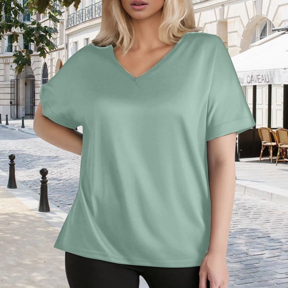 Plus Size Women's T Shirt Solid Color V Neck Sleeve Summer Casual Shirt T Shirt Long Sleeve Compression Women Handstand Shirt Long Sleeve Athletic Wear Tops for Women Shirts Long Sleeved T Shirt Women