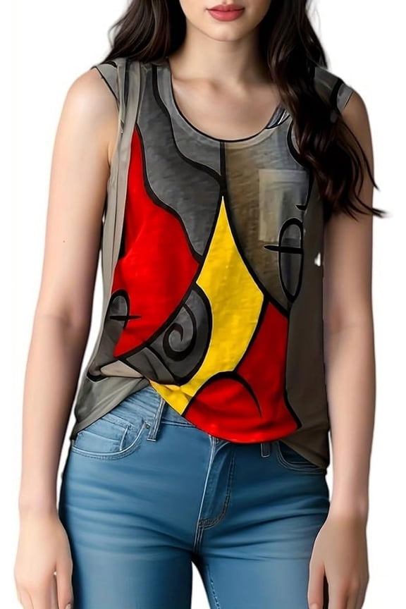 Plus-Size Women's Tank top Abstract Print Round Neck Casual Halter