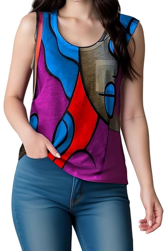 Plus-Size Women's Tank top Abstract Print Round Neck Casual Halter