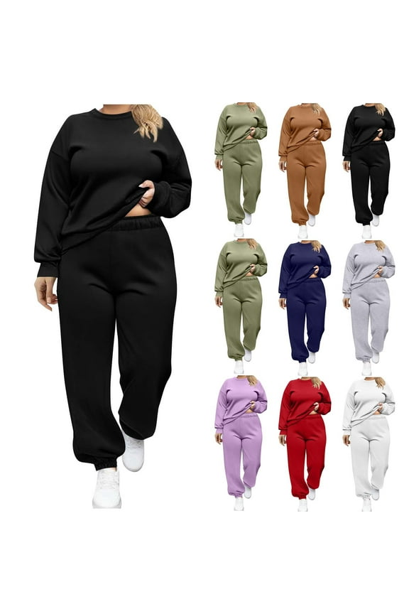 Plus Size Women's Tracksuit Set Pullover Sweatshirt and Jogging Pants Warm Sweatsuit Purple XXXL