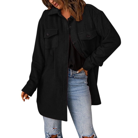 Plus Size Women's Trench Coat Long Sleeve Button Down Jacket Stylish Outerwear for Casual Wear