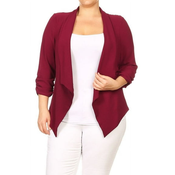 Plus Size Women's Trendy Style Open Front Solid Cardigan