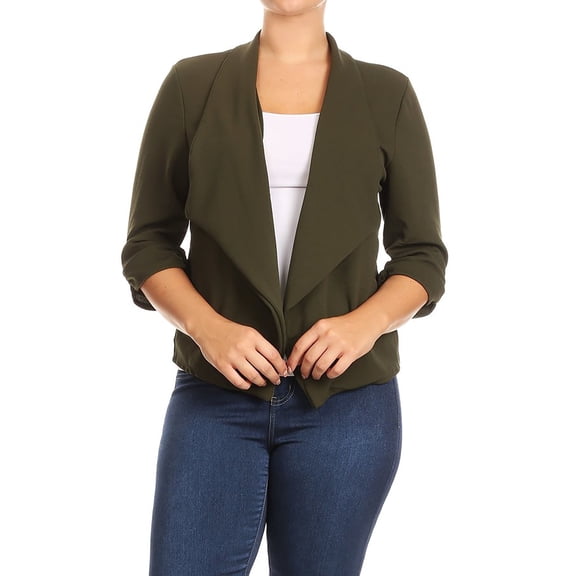 Plus Size Women's Trendy Style Open Front Solid Jacket