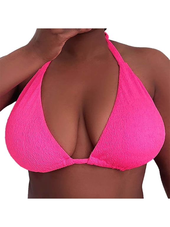 Plus Size Women's Triangle Bikini Top Adjustable Backless Swimwear for Large Bust (G Cup) |Beach & Pool Swim Bra Hot Pink XXXL