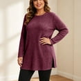thumbnail image 1 of Plus Size Women's Tunic Tops Ribbed Knit Crewneck Long Sleeve Side Split Fall Soft Brushed Stretchy Relaxed Sweater XL-5XL, 1 of 7