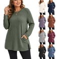 thumbnail image 1 of Plus Size Women's Tunic Tops Ribbed Knit Crewneck Long Sleeve Side Split Fall Soft Brushed Stretchy Relaxed Sweater XL-5XL, 1 of 7