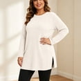 thumbnail image 1 of Plus Size Women's Tunic Tops Ribbed Knit Crewneck Long Sleeve Side Split Fall Soft Brushed Stretchy Relaxed Sweater XL-5XL, 1 of 7