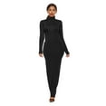 thumbnail image 1 of Plus Size Women's Turtleneck Velvet Maxi Dress Long Sleeve Casual Wide Shoulder Pad Ruched High Neck Bodycon Dresses, 1 of 5