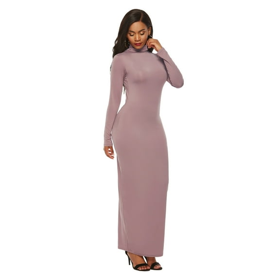 Plus Size Women's Turtleneck Velvet Maxi Dress Long Sleeve Casual Wide Shoulder Pad Ruched High Neck Bodycon Dresses