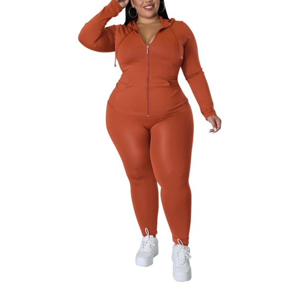 Plus Size Women’s Two Piece Outfit Solid Color Long Sleeve Top and Pants Casual Matching Set Relaxed Fit Comfortable Everyday Wear