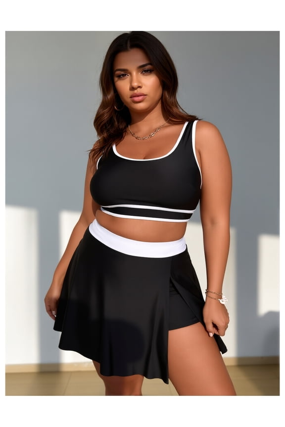 Plus Size Women's Two-Piece Swim Set - Tummy Control, Slimming, Minimalist Casual Athletic Bathing Suit for Women