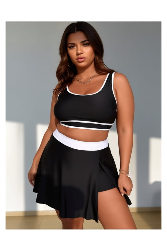 Plus Size Women's Two-Piece Swim Set - Tummy Control, Slimming, Minimalist Casual Athletic Bathing Suit for Women