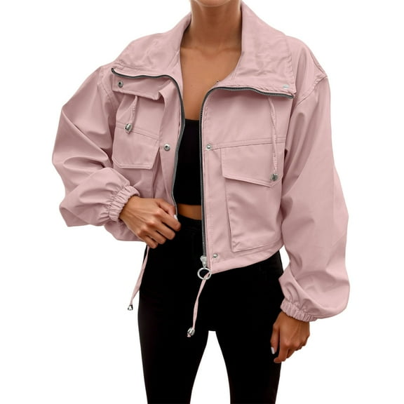 Plus Size Women's V Neck Casual Coat Lightweight Cropped Jacket Oversized Utility Anorak Outerwear for Everyday Wear