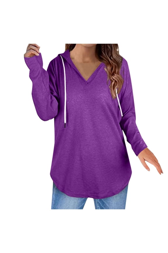 Plus Size Women's V Neck Hoodie Long Sleeve Activewear Top Comfortable Stylish Workout Casual Wear
